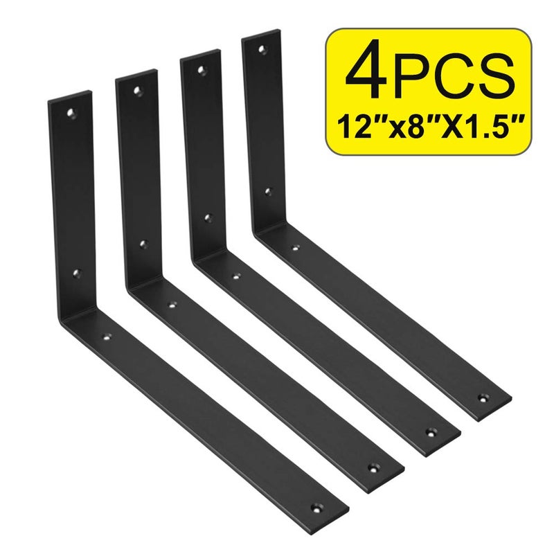 WINKER Shelf Bracket 12 Inch 12 Inchx8 Inchx1.5 Inch Heavy Duty Black Brackets for Shelves Corner L Bracket for Wall Shelves Metal Iron Shelf Brackets - Image 2
